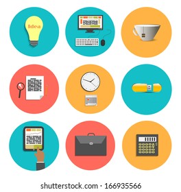 Set of office and business work elements in flat design