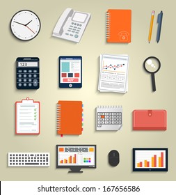 Set of office and business work elements in flat design