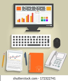 Set of office and business work elements in flat design