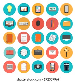 Set of office and business work elements in flat design