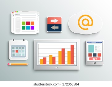 Set of office and business work elements in flat design