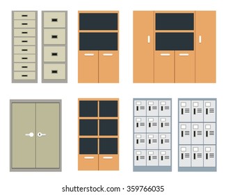 Set Of Office Cabinet And Locker In Flat Style