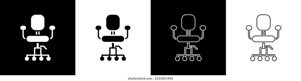 Icono de la silla de la oficina aislado en el fondo blanco y negro.  Ilustración vectorial