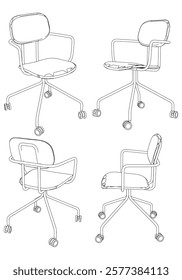 Set office chair isolated line art. Vector illustration interior furniture on white background. Office chair line art for coloring book.