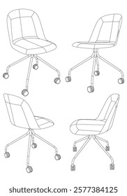 Set office chair isolated line art. Vector illustration interior furniture on white background. Office chair line art for coloring book.