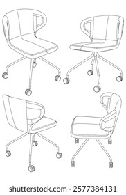 Set office chair isolated line art. Vector illustration interior furniture on white background. Office chair line art for coloring book.