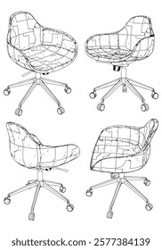 Set office chair isolated line art. Vector illustration interior furniture on white background. Office chair line art for coloring book.