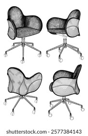 Set office chair isolated line art. Vector illustration interior furniture on white background. Office chair line art for coloring book.