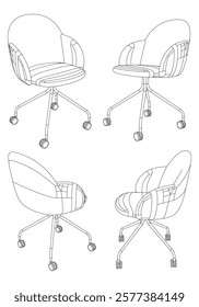 Set office chair isolated line art. Vector illustration interior furniture on white background. Office chair line art for coloring book.