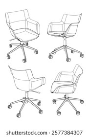 Set office chair isolated line art. Vector illustration interior furniture on white background. Office chair line art for coloring book.