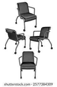 Set office chair isolated line art. Vector illustration interior furniture on white background. Office chair line art for coloring book.