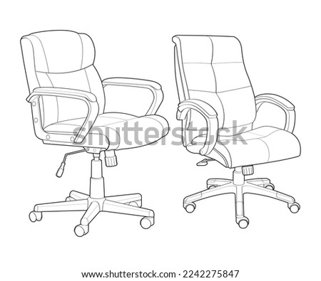 Set office chair isolated line art. Vector illustration interior furniture on white background. Office chair line art for coloring book.
