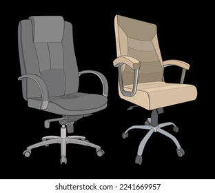 Set office chair isolated vector art. Vector illustration interior furniture on black background. Office chair vector art for coloring book.
