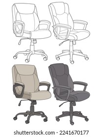 Colocar el arte vectorial aislado de la silla de oficina. Muebles interiores de ilustración vectorial sobre fondo negro. Arte vectorial de silla de oficina para libro de coloreado.
