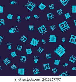Set Office chair, Pie chart infographic, Board with and Notebook on seamless pattern. Vector