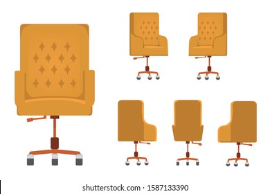 Set of office chairs with different points of view, used for interior design in flat cartoon style.