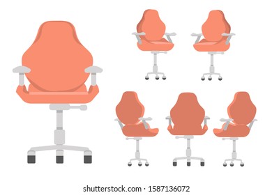 Set of office chairs with different points of view, used for interior design in flat cartoon style.