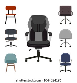 Set Of Office Chairs Flat Vector Illustration. Group Of Armchair Front View. Concept For The Office, Boss, Manager, Vacancy. Free Seats.