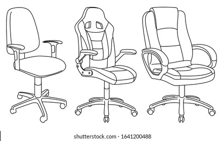 Set of office chairs isolated on white background. Sketch different chairs.