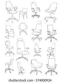 Set office chairs isolated on white background. Sketch different chairs.Vector illustration