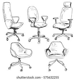 Set office chairs isolated on white background. Sketch different chairs.Vector illustration