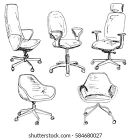 Set office chairs isolated on white background. Sketch different chairs.Vector illustration