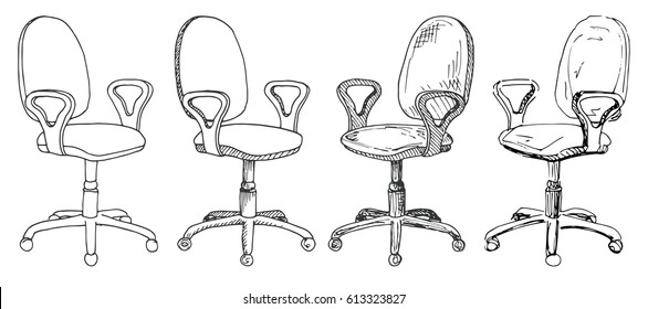 Set office chairs isolated on white background. Sketch different chairs.Vector illustration