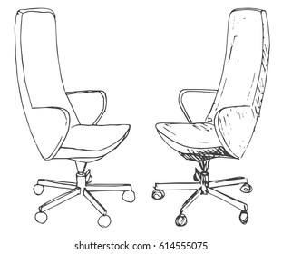 Set office chairs isolated on white background. Sketch different chairs.Vector illustration