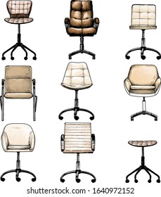 set of office chairs in the loft style for selecting and compiling the interior, sketch vector graphics isolated color illustrations on a white background