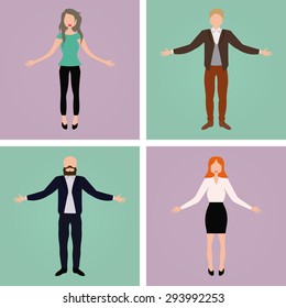 Set of office characters on different colored backgrounds. Vector illustration