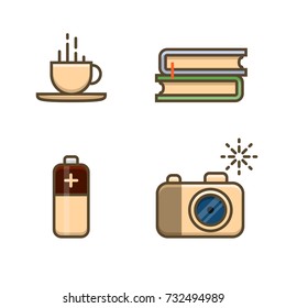 Set of office color icons, flat line minimal style, icons for web use