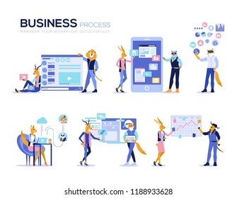 Set of office concept , data analysis, management app, consulting, business project. Vector illustration for mobile website and website development. Modern web page design 