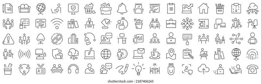 Set of office and coworking line icons. Collection of black linear icons