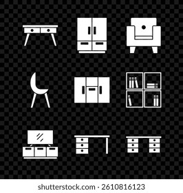Set Office desk, Wardrobe, Armchair, TV table stand,  and  icon. Vector