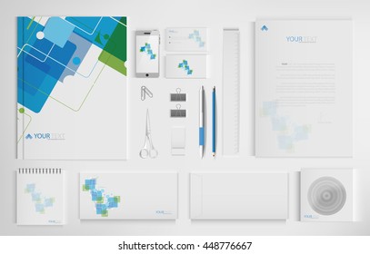 Set of office documents for business, Technology square abstract background, vector Illustration.