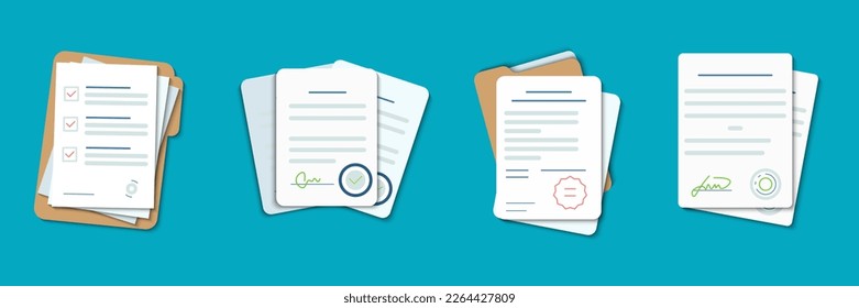 Set of office documents with folder in a flat design