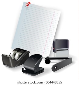 Set of office, drawing and writing tools, isolated on white. Vector clip-art