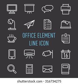 set of office element line icon isolated on black background