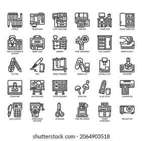 Set of office equipment thin line icons for any web and app project. 