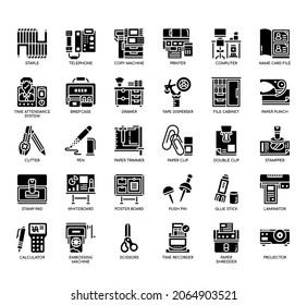 Set of office equipment thin line icons for any web and app project. 