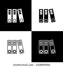 Set Office folders with papers and documents icon isolated on black and white background. Office binders. Archives folder sign.  Vector Illustration