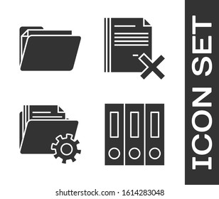 Set Office folders with papers and documents, Document folder, Folder settings with gears and Delete file document icon. Vector