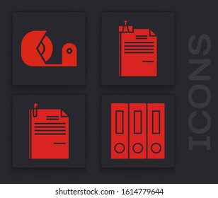 Set Office folders with papers and documents, Scotch, File document and binder clip and File document and paper clip icon. Vector