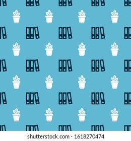Set Office folders with papers and documents and Flowers in pot on seamless pattern. Vector