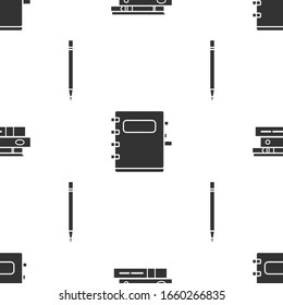 Set Office folders with papers and documents, Notebook and Pencil with eraser on seamless pattern. Vector