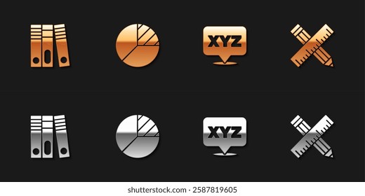 Set Office folders, Pie chart infographic, XYZ Coordinate system and Crossed ruler and pencil icon. Vector