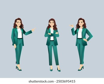 Conjunto de Vector de traje verde de Office Girl