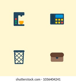Set of office icons flat style symbols with wastebasket, briefcase, telephone and other icons for your web mobile app logo design.