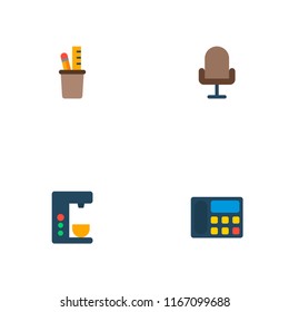 Set of office icons flat style symbols with coffee maker, office chair, telephone and other icons for your web mobile app logo design.