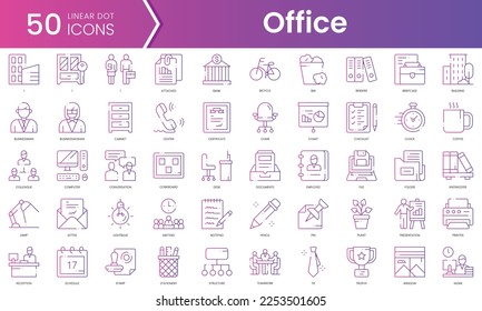 Set of office icons. Gradient style icon bundle. Vector Illustration